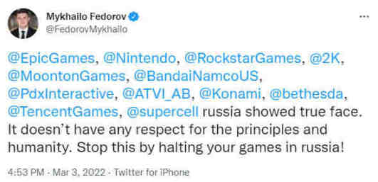【PC游戏】游讯：乌克兰副总理要求腾讯、任天堂、R星等公司禁卖游戏给俄罗斯-第1张