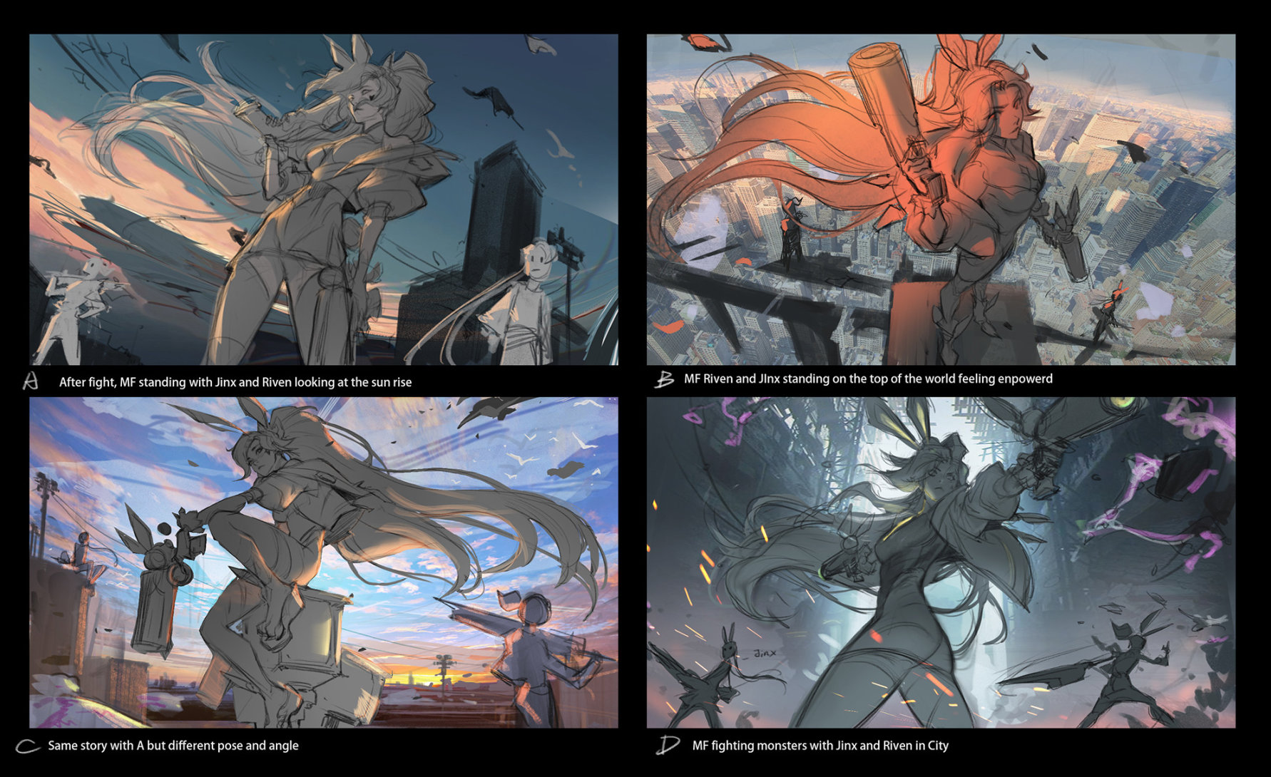 《英雄聯盟》“幻靈戰鬥 女槍”原畫設計草圖及創作過程公佈-第2張
