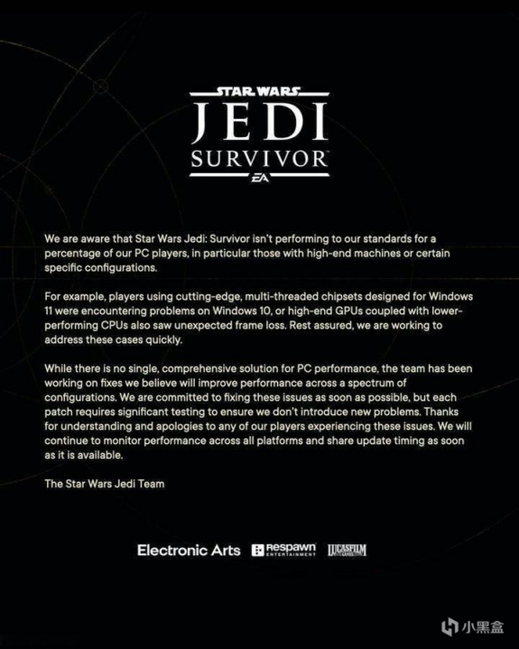 【PC游戏】EA承诺尽快解决优化问题，《星球大战绝地：幸存者》能否逆转口碑-第2张