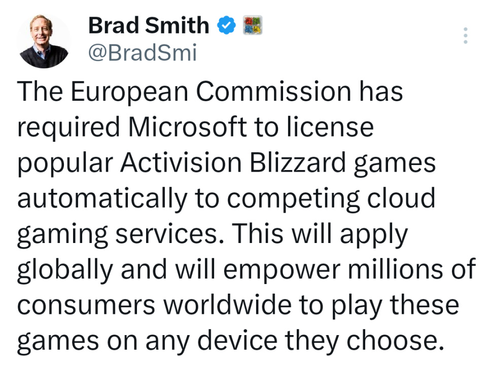 【PC遊戲】歐盟委員會宣佈批准微軟收購動視暴雪 微軟總裁回應-第1張