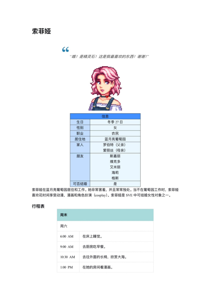 【wiki翻譯搬運】星露谷擴展mod人物篇2：索菲婭