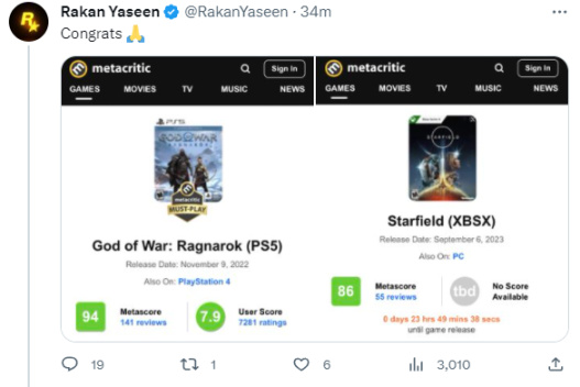 【PC游戏】斯宾塞庆贺《星空》玩家破百万，网友贴《战神5》对比-第5张