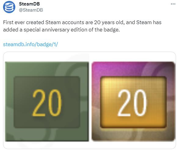 【PC游戏】Steam上线20年 V社为原始粉添加20周年勋章-第0张