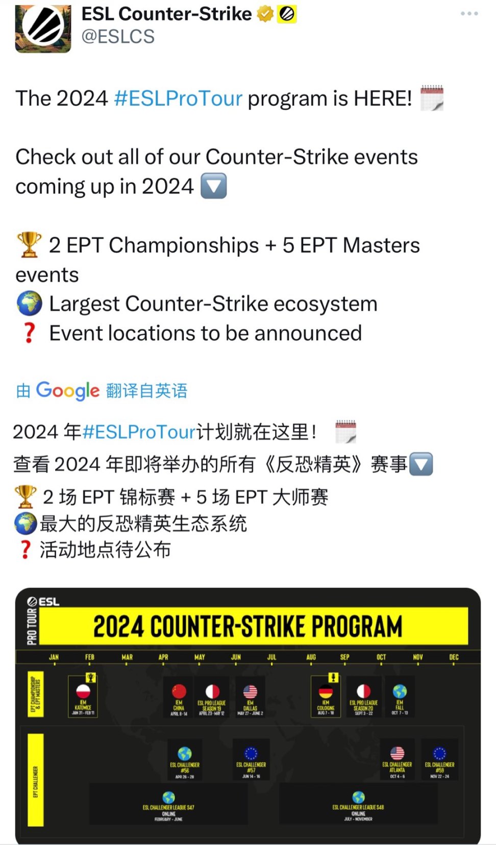 【CS:GO】ESL公布2024计划赛程！IEM中国将会在4月举办-第1张