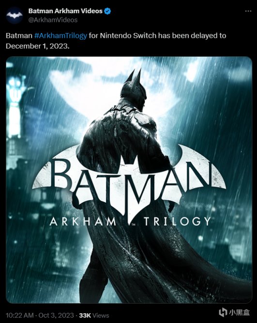 【主機遊戲】華納宣佈Switch版《蝙蝠俠 阿卡姆三部曲》跳票-第1張