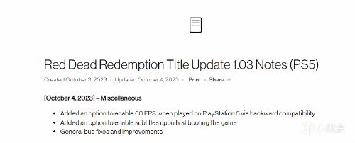 R 星宣佈將為《荒野大鏢客》PS5 版更新 60 幀，推出了 1.03 補丁-第1張