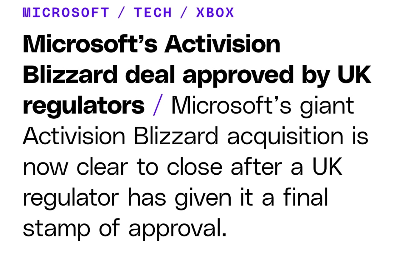 【主机游戏】CMA正式批准微软对动视暴雪的收购-第0张