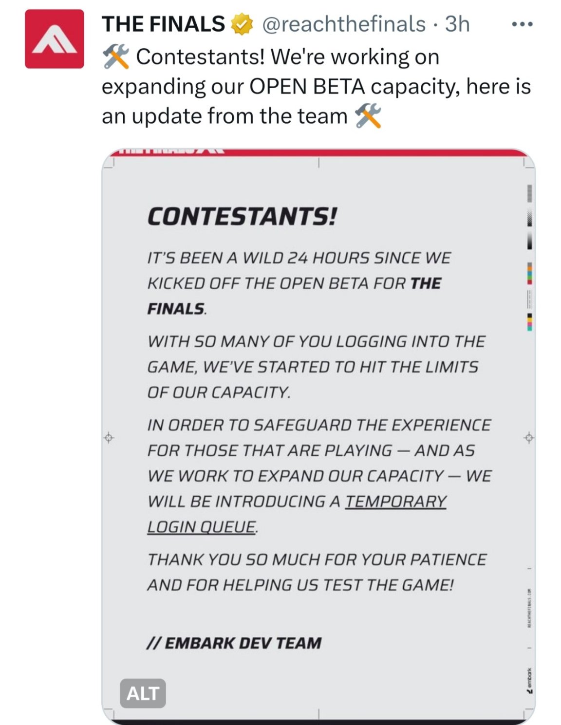 《TheFinals》公测玩家过多挤爆服务器官方紧急扩容-第1张