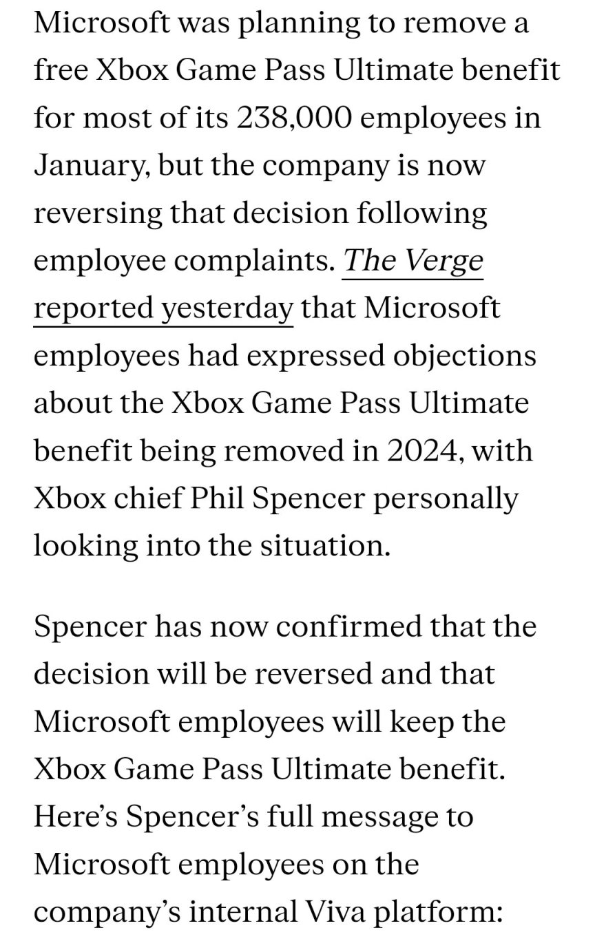 【PC游戏】经斯宾塞调查清楚后，微软撤回了取消员工福利的决定-第0张