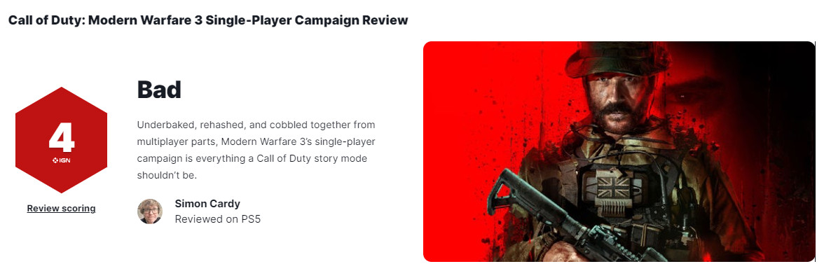 【PC游戏】4分差评！IGN评《使命召唤：现代战争3》单人战役太无聊-第1张