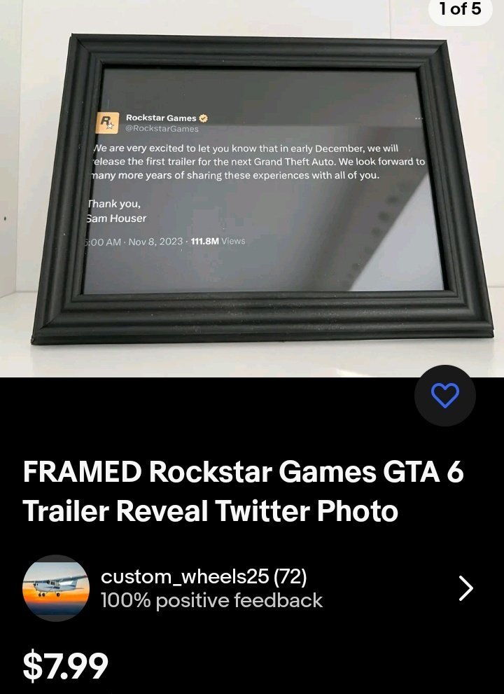 【主機遊戲】瘋狂！GTA6粉絲出售R星GTA續作公告的鑲框照片！-第1張