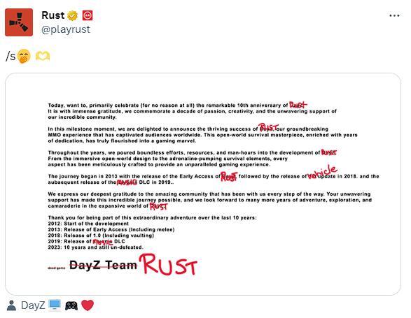 《DayZ》和《Rust》使用《浩劫前夕》的公告模板發帖-第3張