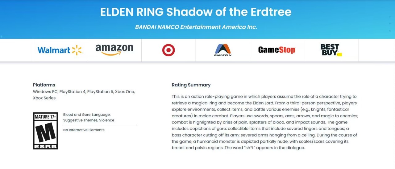 《艾爾登法環》DLC黃金樹幽影ESRB評級通過-第0張