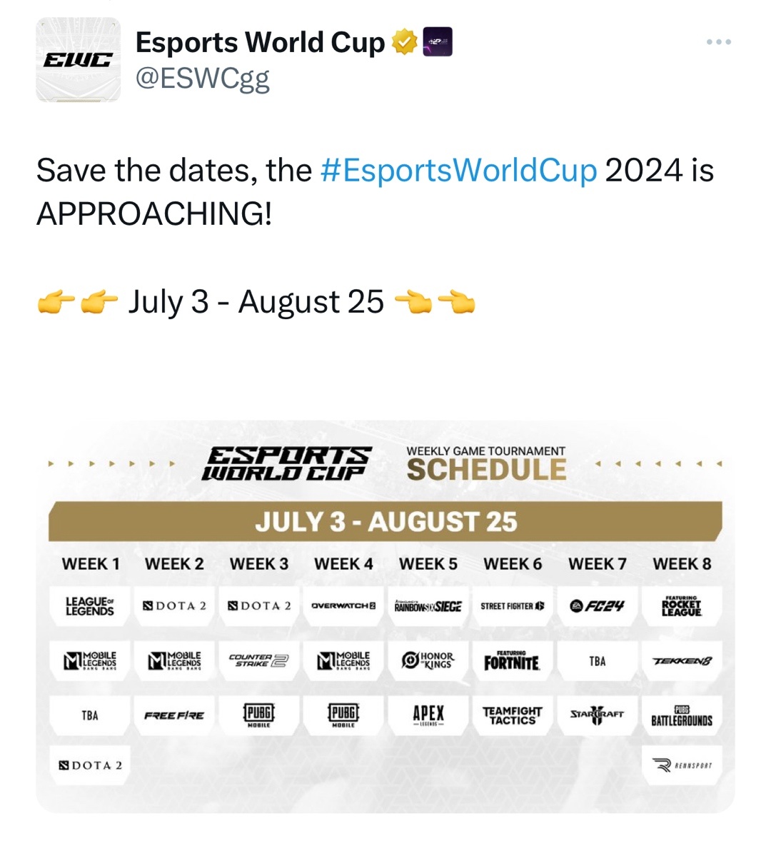 電子競技世界盃將在暑期開賽，PUBG EWC將於最後一週舉行-第1張