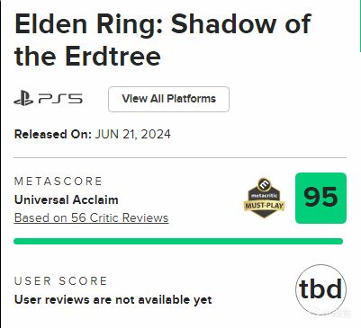 《艾爾登法環》DLC“黃金樹幽影” M 站漲至 95 分，分數最高 DLC