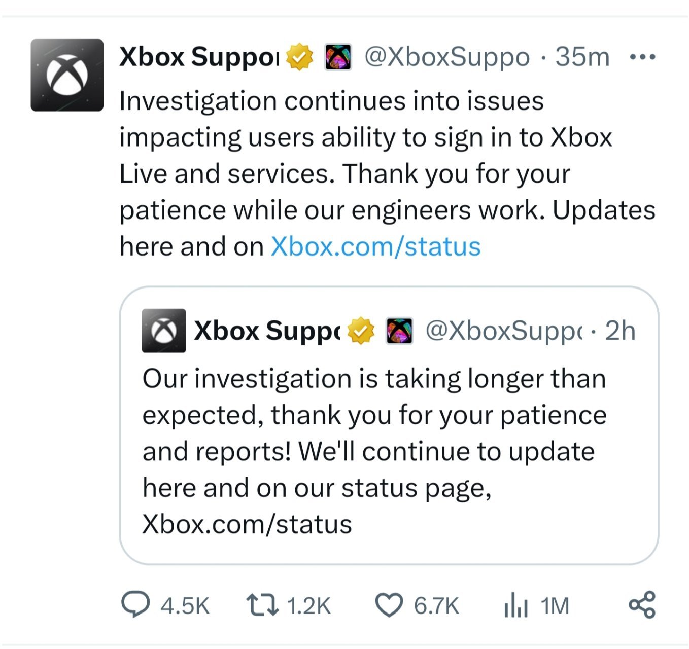 Xbox：部分用户无法登录或游玩，正在调查问题，耐心等待！-第1张