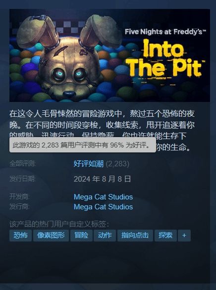 《玩具熊的五夜驚魂》新作口碑優秀!Steam好評率96%