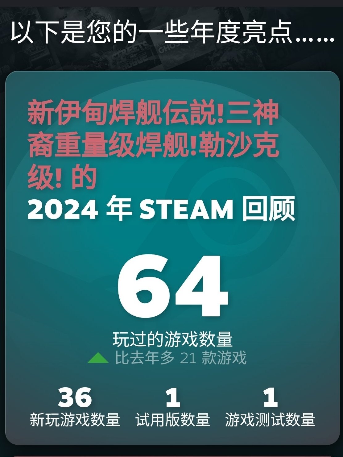 你今年都玩了些什么？Steam2024年游戏回顾现已上线