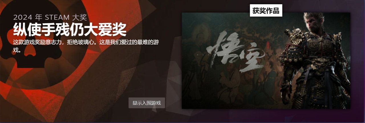 Steam大奖出炉，《黑神话：悟空》斩获年度最佳等三项大奖！