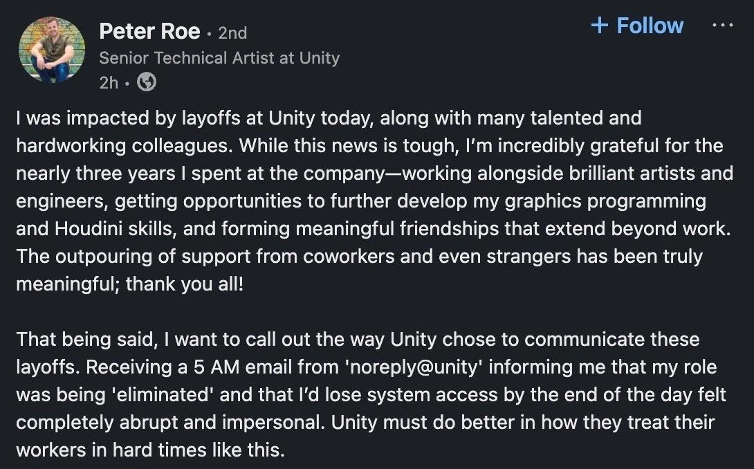 Unity凌晨5点“突袭”，大批开发人员收到解雇通知-第3张