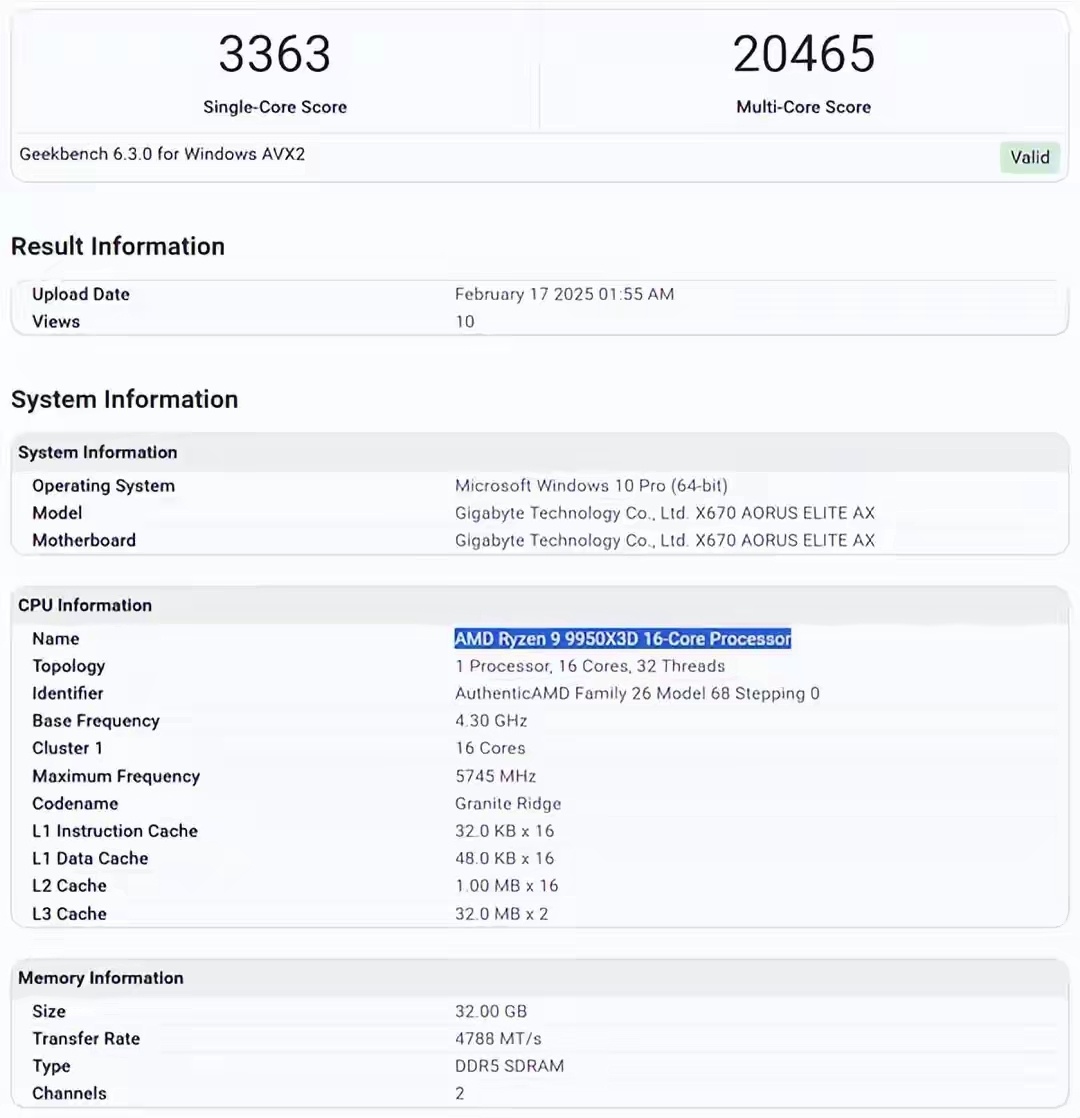 锐龙9 9950X3D等处理器首发跑分，单核暴涨15％-第3张