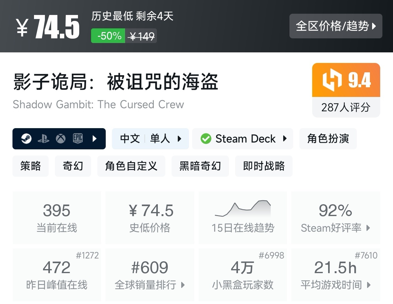【球盟会】Steam周间特惠4月23日70款史低游戏汇总
