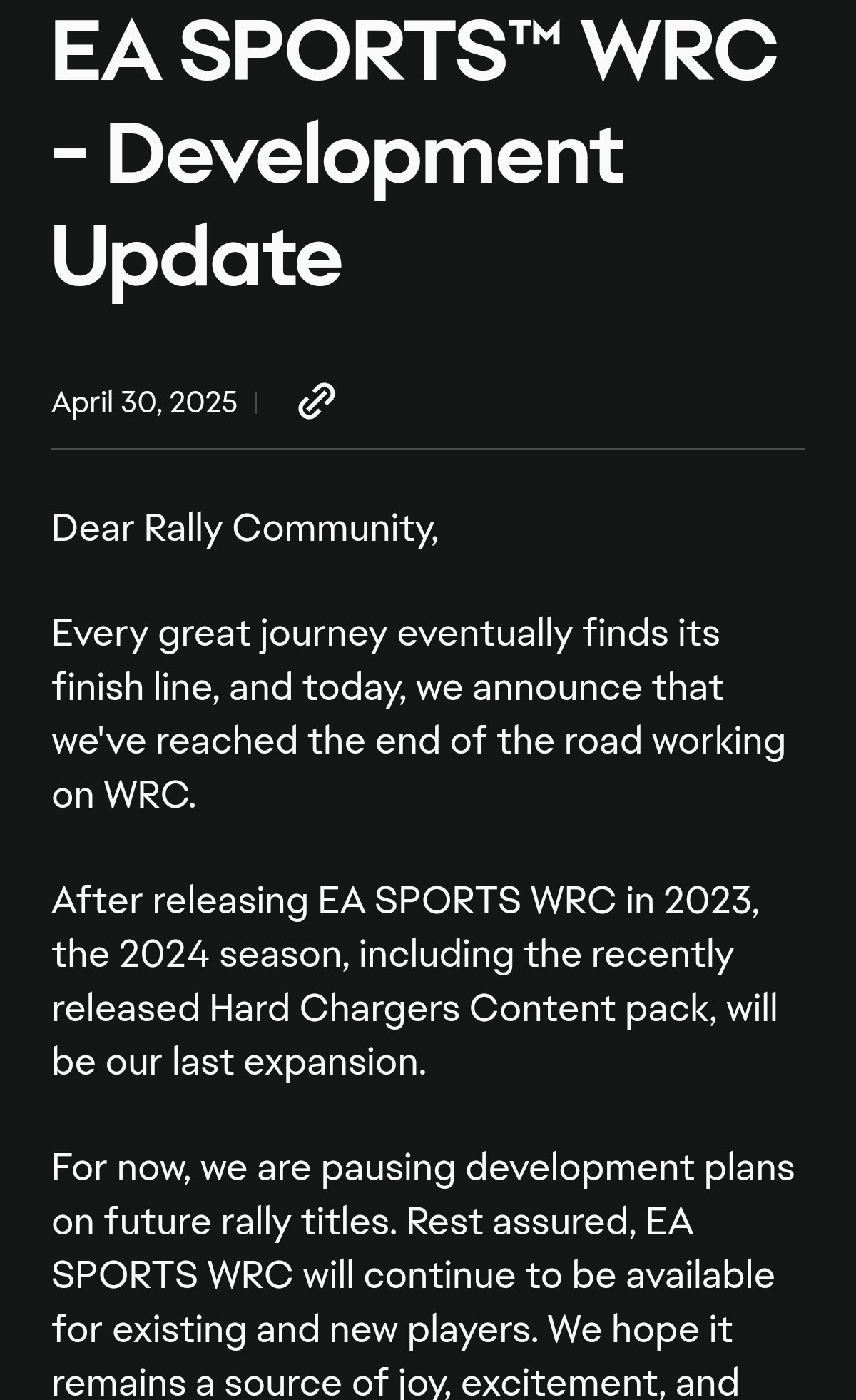 Codemasters宣布不再开发《WRC》及拉力题材游戏!