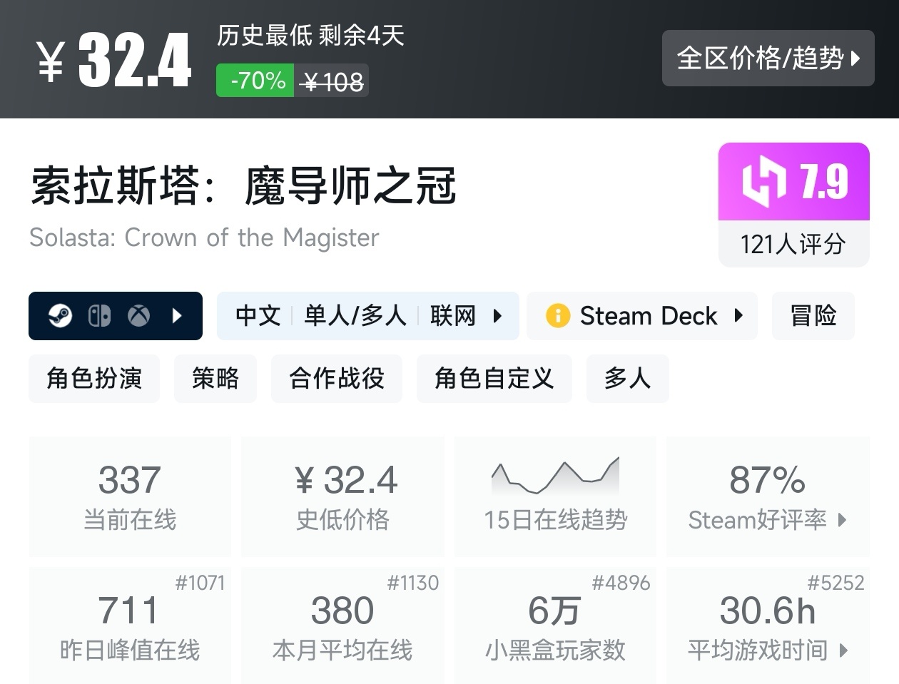 Steam夏促79款回合制游戏折扣汇总