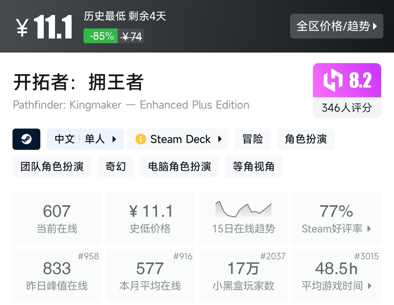 Steam夏促79款回合制游戏折扣汇总