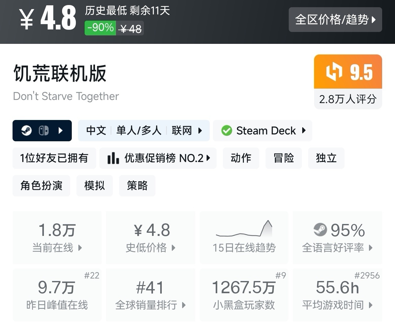 全场仅需个位数！Steam6月14日25款10元以下游戏折扣汇总