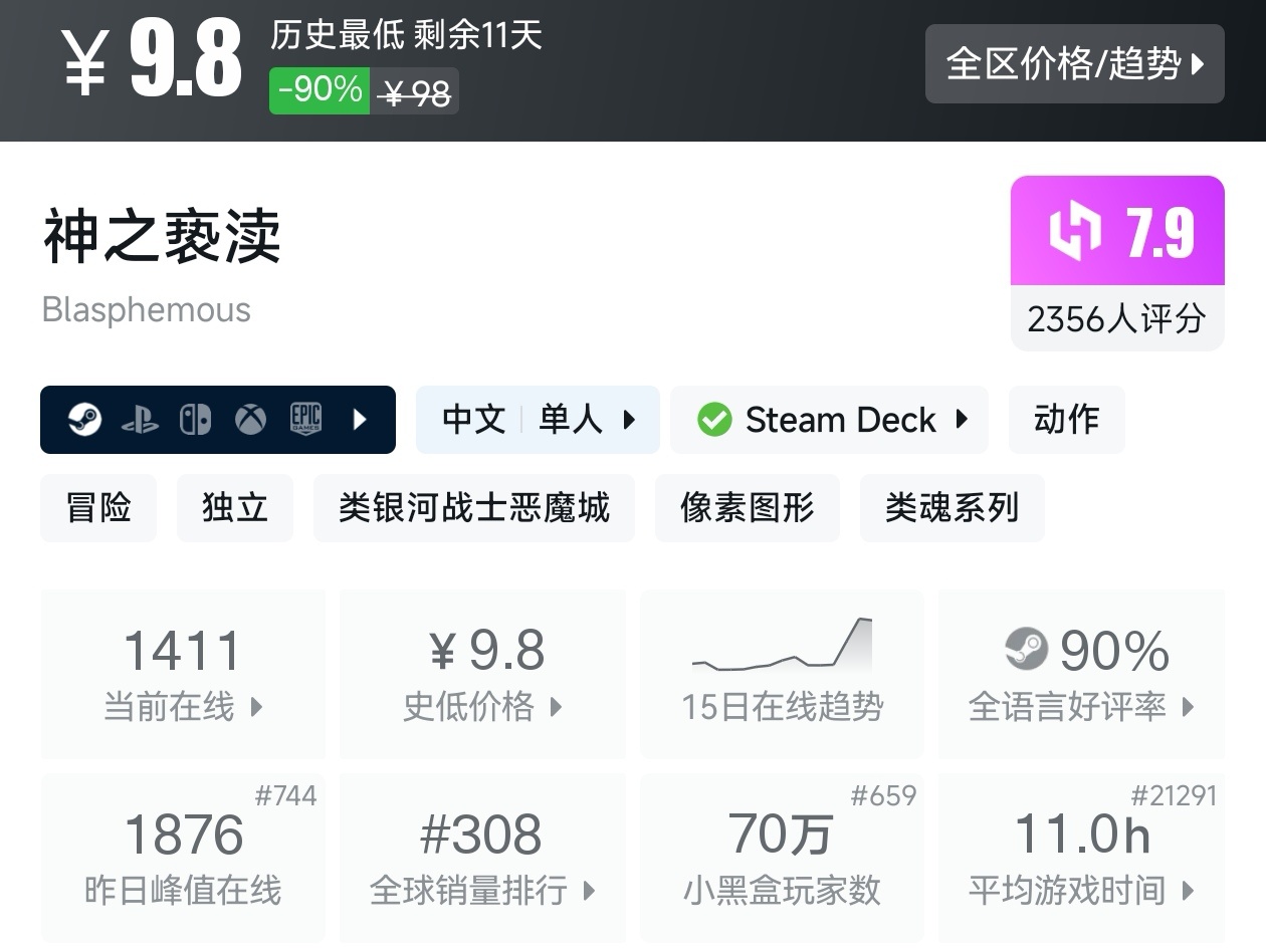 【球盟会】全场仅需个位数！Steam6月14日25款10元以下游戏折扣汇总