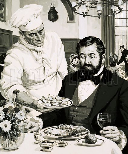 George Crum, inventor of the potato crisp, presents his … stock image |  Look and Learn