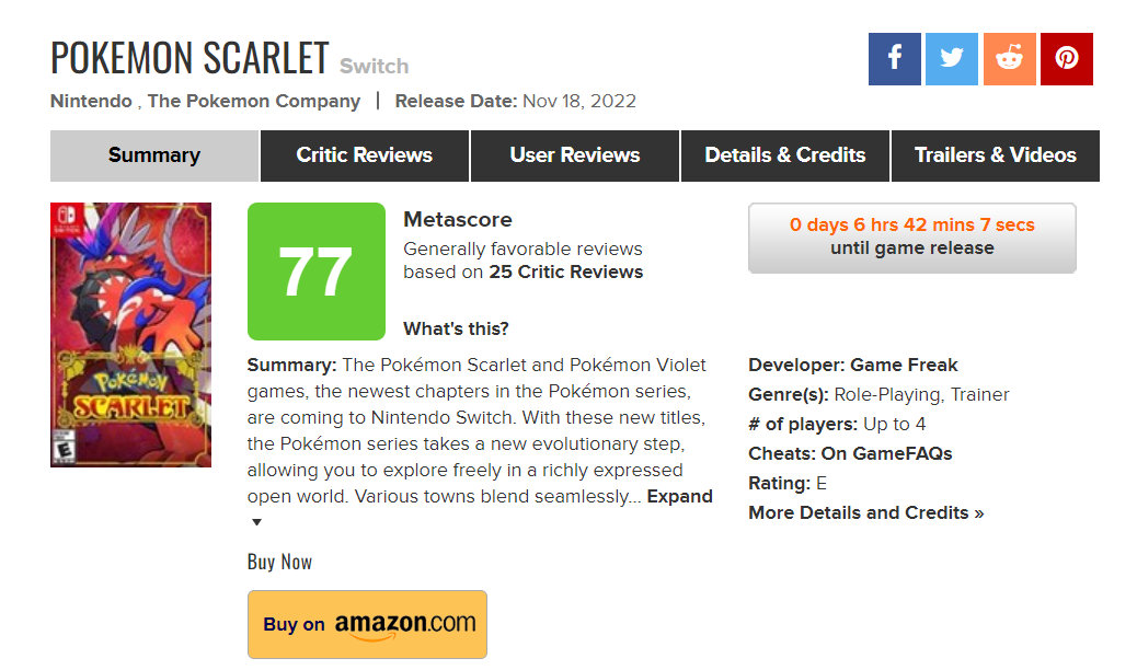 《寶可夢 朱/紫》媒體評分解禁：MC均分77分，GameSpot 8分-第0張
