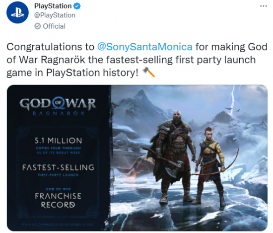 《战神：诸神黄昏》首周销量破510万 PS史上销售最快第一方游戏-第1张