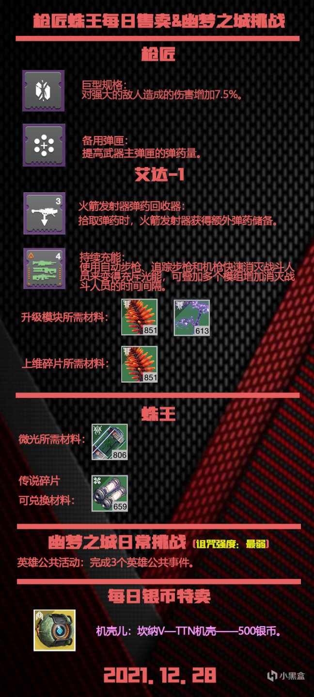 《命运2》枪匠蛛王每日售卖&幽梦之城日常——2021.12.28-第1张