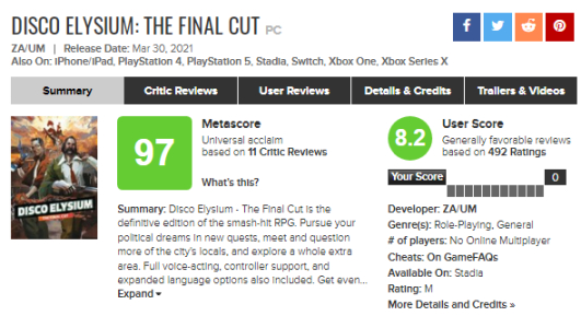 【主机游戏】Metacritic历史游戏排行榜前百及部分统计数据-第61张