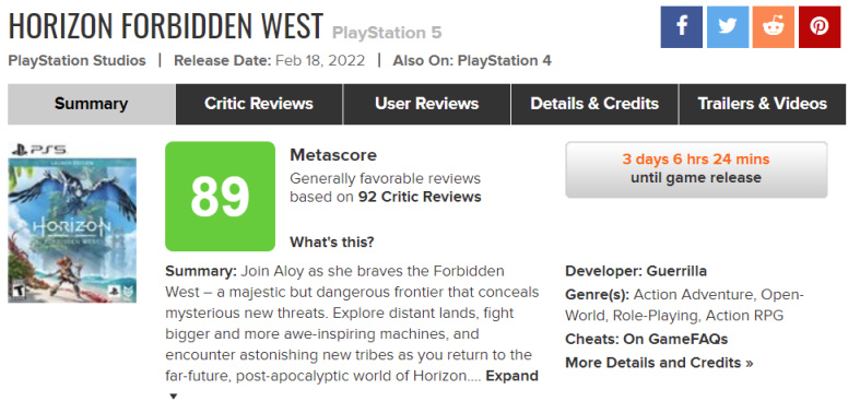 《地平線：西域禁地》媒體評分解禁 M站均分:89分 其中IGN 9分 GS 8分-第1張