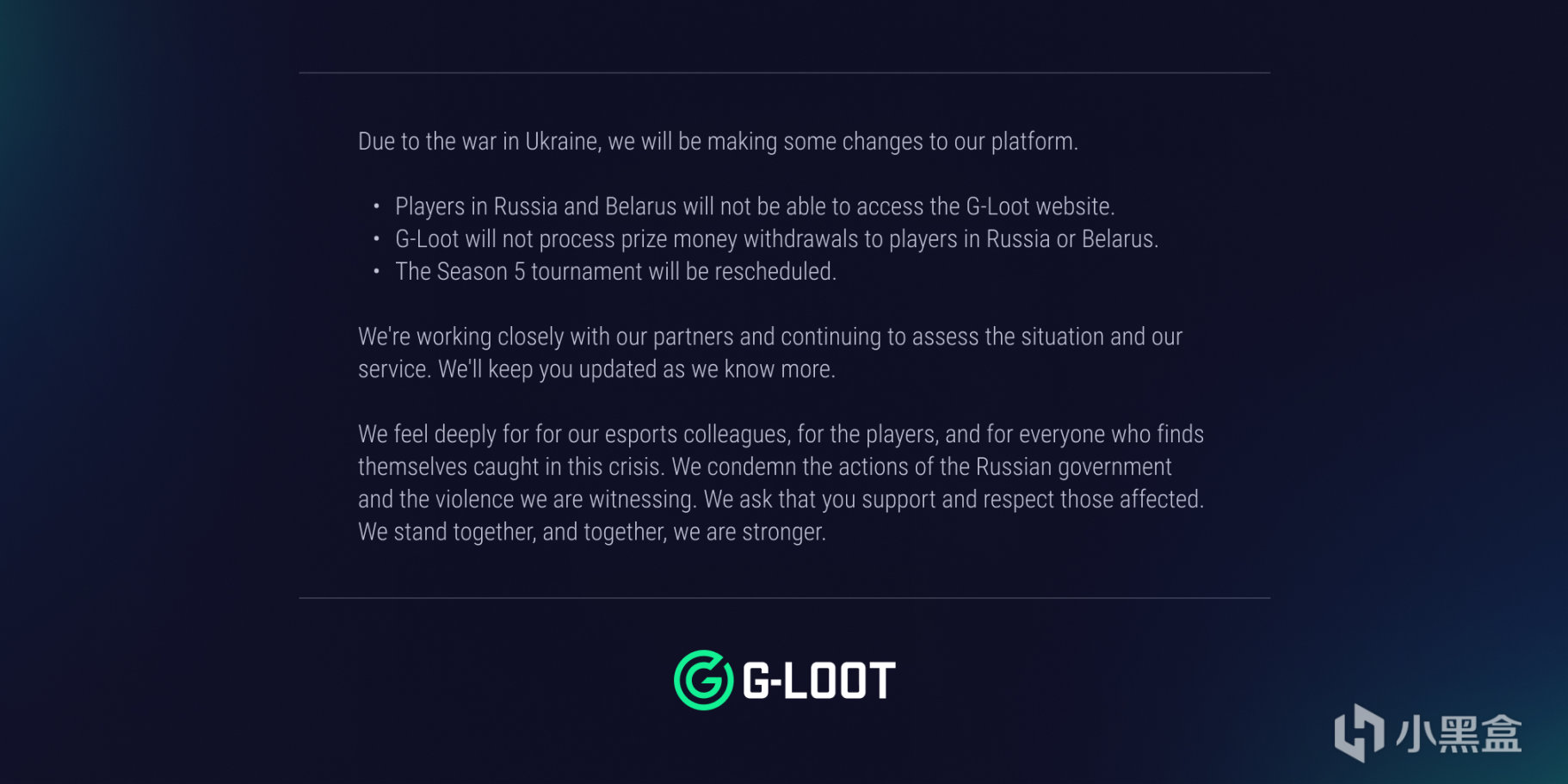 【绝地求生】G-Loot赛事延期，俄罗斯队伍无法获得奖金-第1张