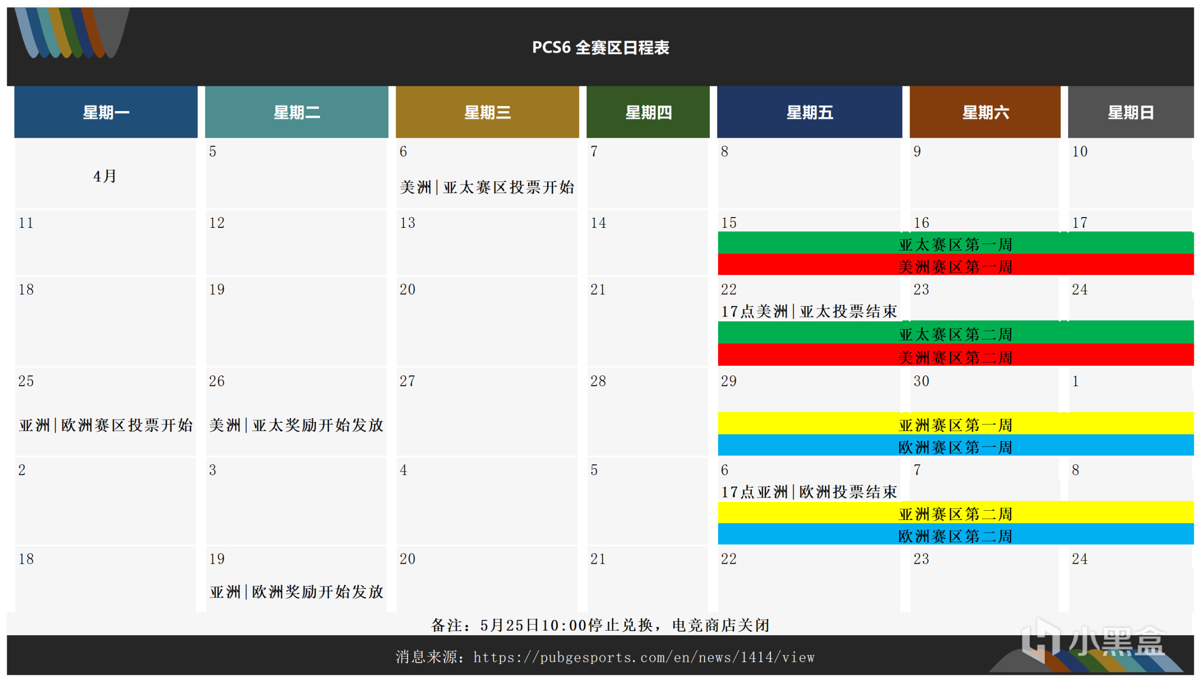 【絕地求生】PCS6全賽區日程表-第0張