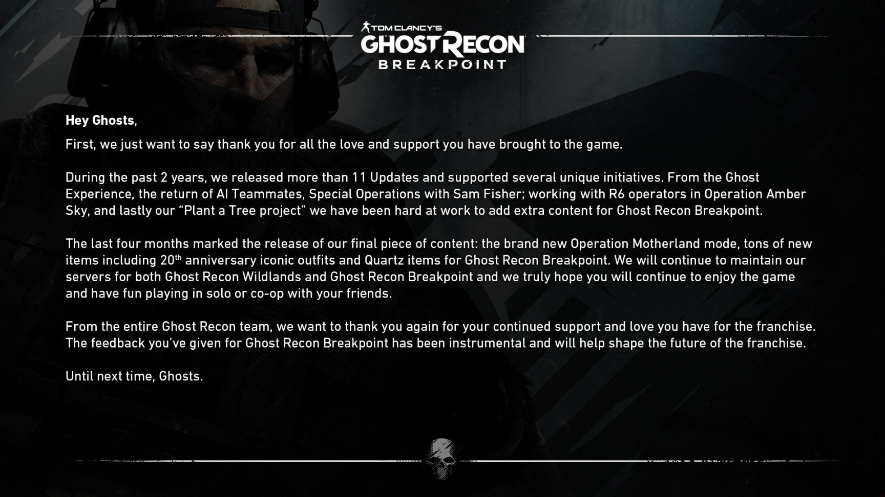 【PC游戏】育碧宣布《幽灵行动：断点》停止更新-第1张