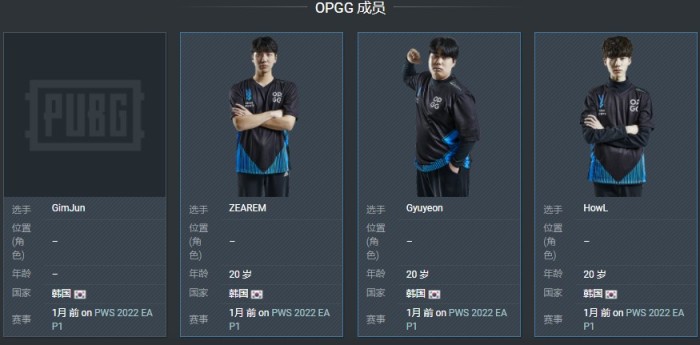 【绝地求生】赛事资讯： OP.GG选手Gyuyeon与ZEARM官宣离队，重组新阵容备战PWS-第1张