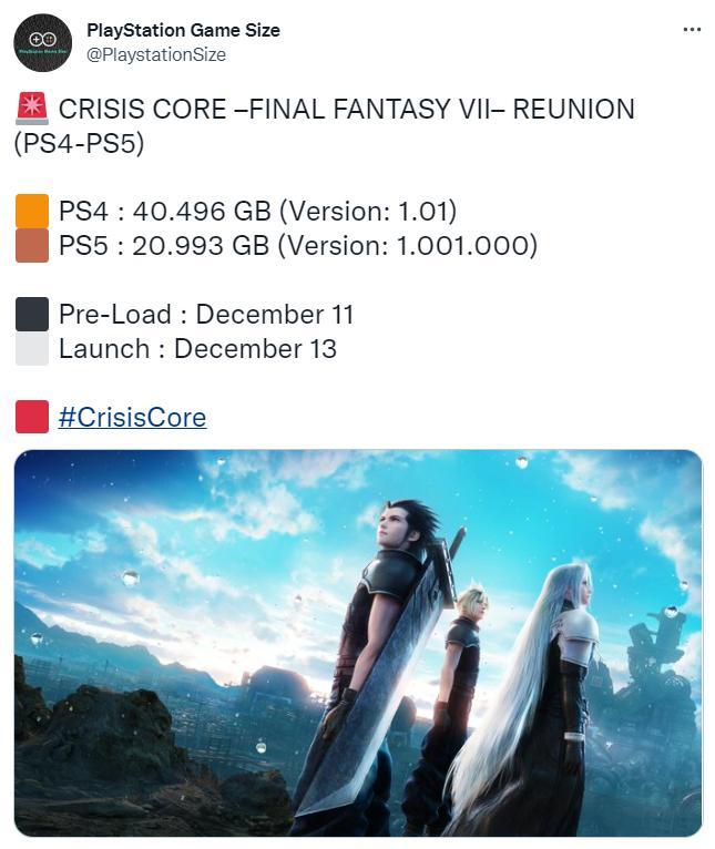《最终幻想7：核心危机 再融合》PS版容量大小曝光 12月11日预载 2%title%