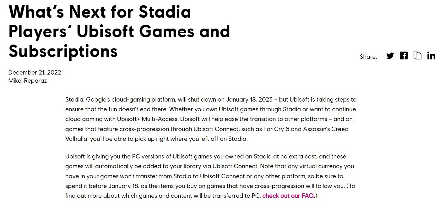 【PC遊戲】育碧公佈Stadia玩家遊戲遷移方案 免費送對應PC版本-第0張