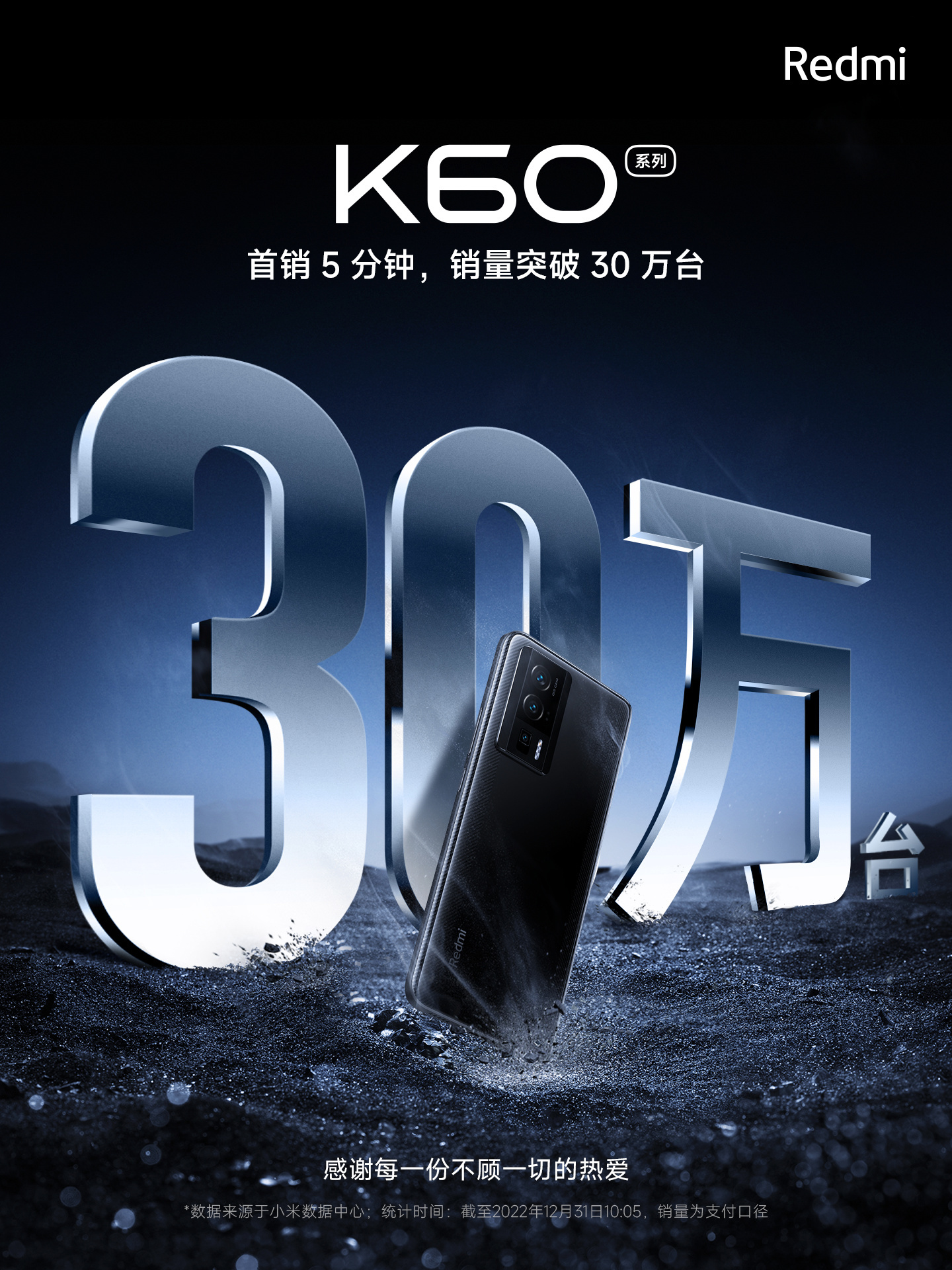 小米 Redmi K60 / Pro 系列今日开售：5 分钟销量突破 30 万台