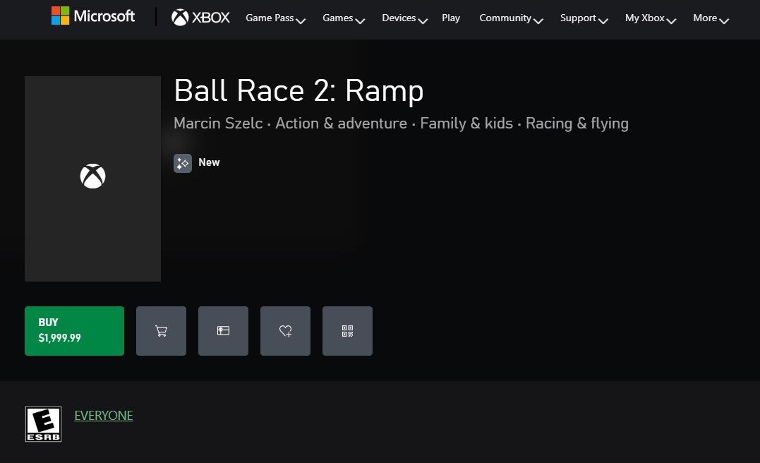 Xbox商店上架一款滚球竞速小游戏，售价高达2000美元！-第0张