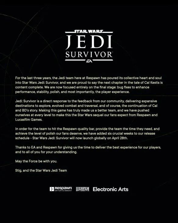 《星战大战绝地：幸存者》推迟6周发售，目前正在修复BUG！-第2张