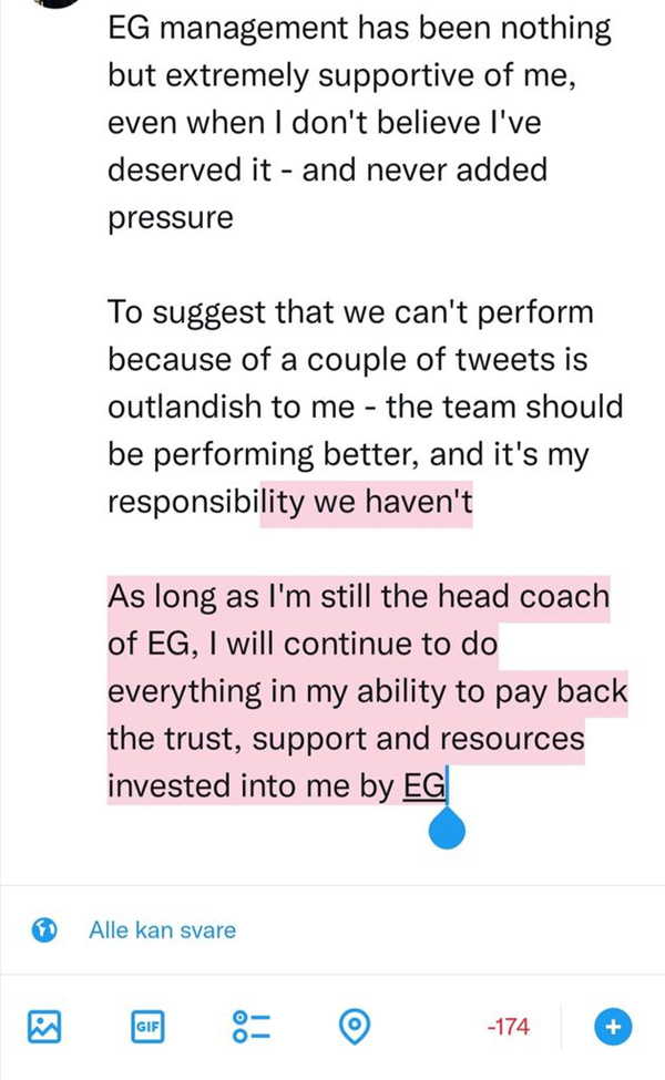 【CS:GO】EG教练推特表示：我们没有做好是我的责任-第2张