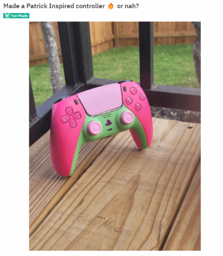 【主机游戏】粉红+鲜绿配色丑出天际！玩家自制派大星主题PS5手柄-第0张