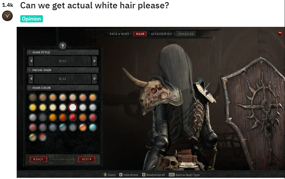 【PC游戏】白毛控震怒！玩家称《暗黑4》着色器有问题，白发变灰发-第1张