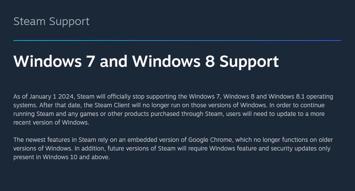 【PC游戏】Steam客户端重要更新：明年不再支持Win 7、Win 8！-第1张